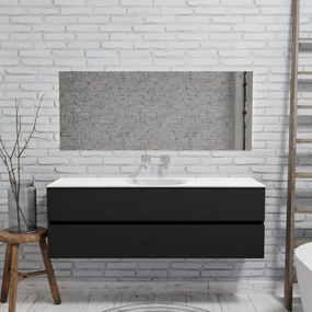 Zaro Sevilla Solid Surface badmeubel 150cm mat zwart geen kraangat met 2 lades spoelbak midden