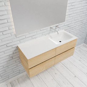 Zaro Valencia Solid Surface badmeubel 120cm licht eiken zonder kraangat spoelbak rechts met 4 lades