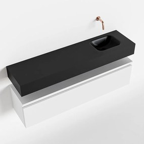 Mondiaz Andor toiletmeubel 120cm mat wit met zwarte wastafel rechts zonder kraangat
