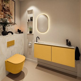 Mondiaz Ture DLux toiletmeubel 120cm ocher met wastafel ostra links met kraangat