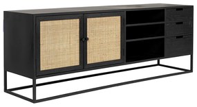 Japandi Tv-meubel Zwart Met Rotan - 150x38x55cm.