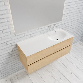 Zaro Sevilla Solid Surface badmeubel 120cm licht eiken zonder kraangat spoelbak rechts met 2 lades