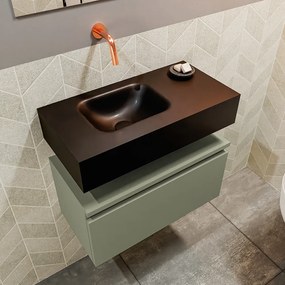 Mondiaz Andor toiletmeubel 60cm army met zwarte wastafel links zonder kraangat