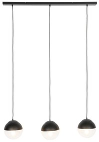 Retro hanglamp zwart met helder glas langwerpig 3-lichts - Eclipse
