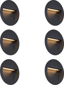 Set van 6 moderne inbouw wandlampen zwart incl. LED IP65 - Gem