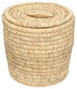 Mand met deksel, rond, kansgras en dadelblad, middel