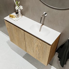 Mondiaz Ture 80cm toiletmeubel washed oak met wastafel talc rechts geen kraangat