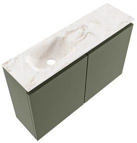 Mondiaz Ture DLux toiletmeubel 80cm army met wastafel frappe links met kraangat