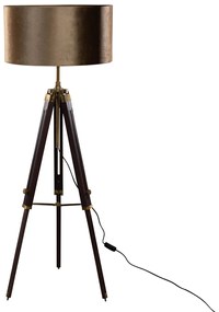 Vloerlamp messing tripod met velours kap brons 50cm - Cortin Klassiek / Antiek, Landelijk E27 rond Binnenverlichting Lamp