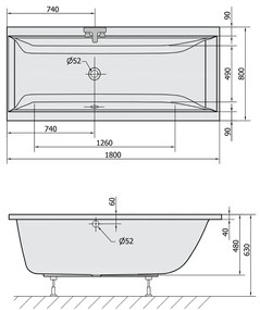 Polysan Cleo ligbad 180x80x48cm wit