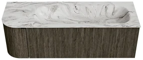 Mondiaz Kurve-dlux 135cm badmeubel ronding links shadow met 1 lade en deur en wastafel big medium rechts zonder kraangat glace