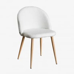 Set Van 4 Eetkamerstoelen In Schapenvacht Kana Ivoorwit & Natuurlijk Hout - Sklum