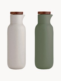 Azijn- en olie-dispenser Essentials van porselein en acaciahout, 2-delig