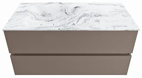 Mondiaz Vica DLux badmeubel 100cm smoke 2 lades met wastafel glace links zonder kraangat
