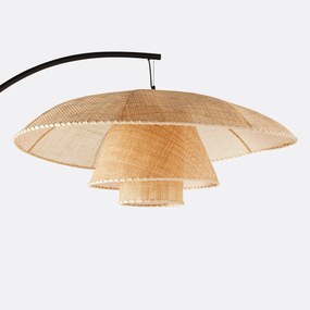 Boogvormige staande lamp in staal en rotan, Lola