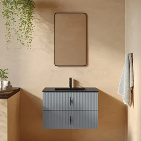 Muebles Marbella badmeubel ribbelfront 80cm baby blauw met zwarte wastafel met kraangat
