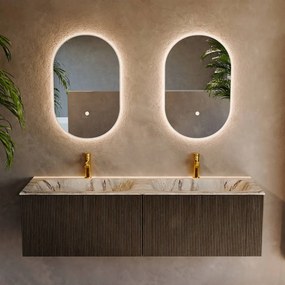 Mondiaz Kurve-dlux 150cm badmeubel shadow met 2 lades en wastafel stor small dubbel 2 kraangaten glace
