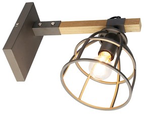 Smart wandlamp donkergrijs met hout verstelbaar incl. Wifi A60 - Arthur