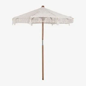 Tongariki Teak En Katoenen Parasol Ø220 Cm & Wit Macramé - Sklum