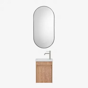 Narek Zwevend Houten Badkamermeubelset Met Geïntegreerde Wastafel Ash Brown & Ovale Led En Anticondens Zwart 50x100 Cm Asteiro & Geborsteld Grijs -