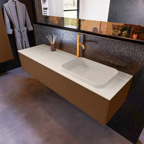 Mondiaz Erin 150cm badmeubel Rust met 1 lade en beige wastafel rechts 1 kraangat