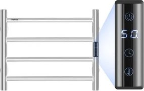 VEVOR Handdoekdroger Radiator Handdoekverwarmer, Verwarmde handdoekradiator met 4 stangen, Waterdichte handdoekverwarmer met timer en LED-display, 5 instelbare temperatuurniveaus, Wandmontage, Zilver