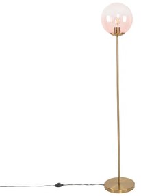 Art deco vloerlamp messing met roze glas - Pallon