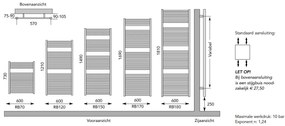 Instamat Robina handdoekradiator 149x60cm wit 791W