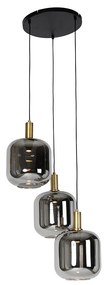 Hanglamp zwart met goud en smoke glas incl. 3 PUCC - Zuzanna Design E27 rond Binnenverlichting Lamp