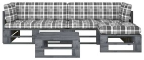 vidaXL 4-delige Loungeset pallet met kussens grijs geïmpregneerd hout