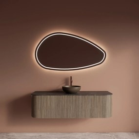 Gliss Design Alluro badmeubel ribbelfront met ronding links/rechts 140cm corn silk en zwart leisteen toppaneel
