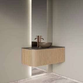 Gliss Design Alluro badmeubel ribbelfront met ronding links 100cm mist en zwart leisteen toppaneel
