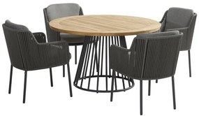 4 Seasons Outdoor Bernini eetset met Ambassador Boulevard tafel Ø 130 cm  Tuinset    houtkleur weerbestendig