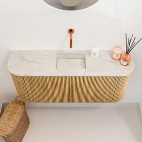 Mondiaz Joya DLux 95cm toiletmeubel ronding links/rechts oak met wastafel faye midden zonder kraangat ostra