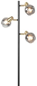 Art Deco vloerlamp zwart en goud met smoke glas 3-lichts - Vidro Art Deco E14 Binnenverlichting Lamp