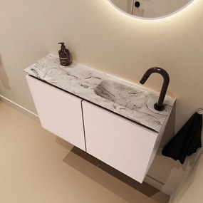 Mondiaz Ture DLux toiletmeubel 80cm rosee met wastafel glace rechts met kraangat