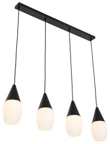 Moderne hanglamp zwart met opaal glas 4-lichts - Drop