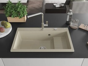 Mexen Omar granit wastafel 1-komorige 800 x 480 mm, beige, chroom sifon - 6520801005-69