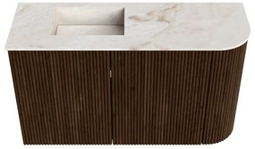 Mondiaz Joya DLux 70cm toiletmeubel ronding rechts walnut met wastafel faye links 1 kraangat frappe
