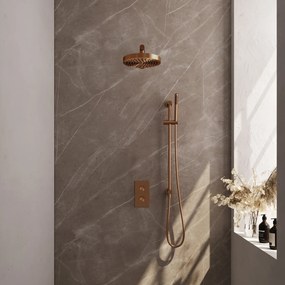 Brauer Stripe inbouw regendouche met 25cm hoofddouche, met rechte muurarm, glijstang en staafhanddouche set 19 koper geborsteld PVD