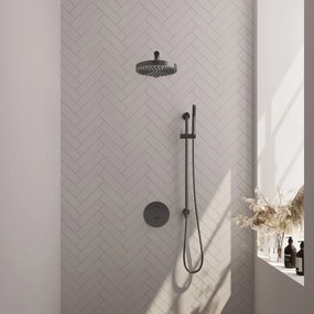 Brauer Stripe inbouw regendouche rond met 25cm hoofddouche, rond met rechte muurarm, glijstang en staafhanddouche set 43 gunmetal geborsteld PVD