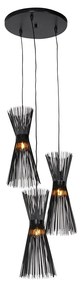 Landelijke hanglamp zwart rond 3-lichts - Broom Art Deco E27 Binnenverlichting Lamp