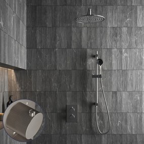 Saniclear Exclusive Stripes inbouw regendouche met 20cm hoofddouche, muurarm, 3 standen handdouche en glijstang RVS