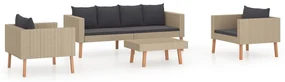vidaXL 4-delige Loungeset met kussens poly rattan beige