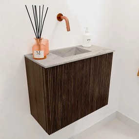 Mondiaz Joya DLux 50cm toiletmeubel walnut met wastafel faye midden zonder kraangat glace