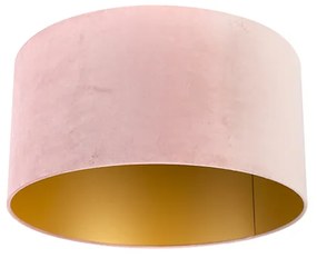 Stoffen Velours lampenkap roze 50/50/25 met gouden binnenkant cilinder / rond