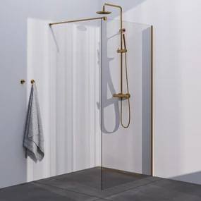 Brauer Gold Season inloopdouche helder glas 100x200 met muurprofiel goud geborsteld