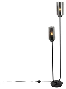 Smart vloerlamp zwart met smoke glas 2-lichts incl. 2 Wifi ST64 - Laura Modern E27 rond Binnenverlichting Lamp