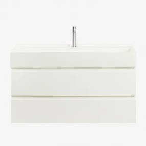 Badkamermeubelset Van Hout En Essenhoutfineer Met Geïntegreerde Wastafel Ona Wit & Spiegelloze & Geborsteld Grijs ↑20 Cm - Sklum