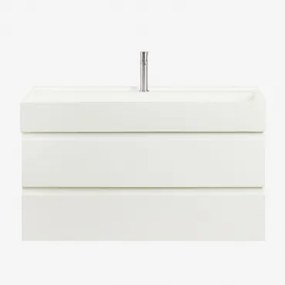 Ona Zwevend Badkamermeubelset Van Hout En Essenfineer Met Geïntegreerde Wastafel Wit & Spiegelloze & ↔︎ 100 Cm & Geborsteld Grijs ↑20 Cm - Sklum